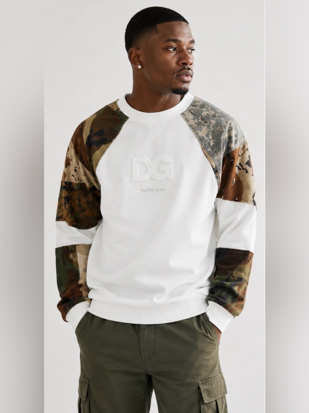 Auth Dolce & Gabbana DG Logo Patchwork Camouflage Raglan Sleeves Sweatshirt